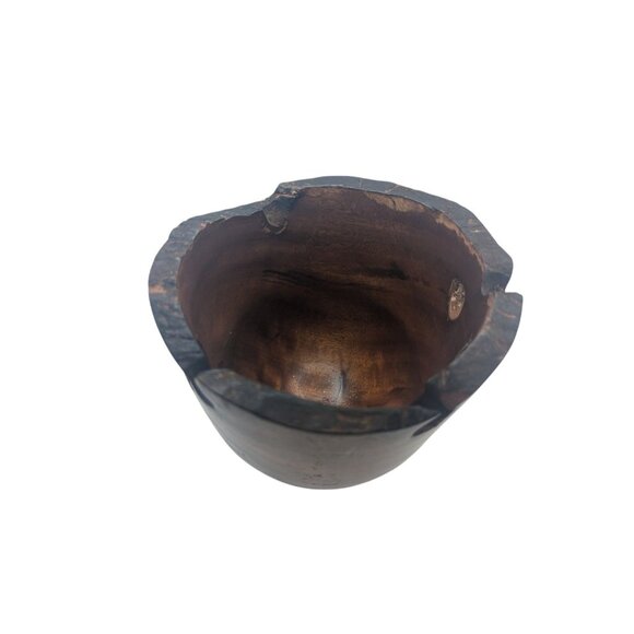 Handcrafted Decorative Wooden Planter Vase With Natural Edge Walnut?  6" Tall - Picture 8 of 10